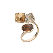 Load image into Gallery viewer, Jewelblings Modern Fashion Gold Tone Clear Coffee Champagne Brown Trio Stone Adjustable Ring Cocktail Jewelry
