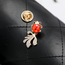 Load image into Gallery viewer, Jewelblings Chinese Vintage Style CZ&amp; Red Opal Goldfish Kitty Fox Safety Pin
