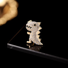 Load image into Gallery viewer, Jewelblings Shinny Gold Tone Full Micro Pave Clear CZ Black Eyes Dinosaur Lapel Pin Collar Pin Monster Jewelry
