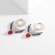 Load image into Gallery viewer, Jewelblings Fairy Style Blue Angel Wing and Red Heart Drop Earrings Girly Jewelry
