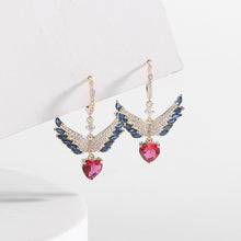 Load image into Gallery viewer, Jewelblings Fairy Style Blue Angel Wing and Red Heart Drop Earrings Girly Jewelry
