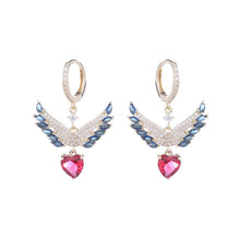 Load image into Gallery viewer, Jewelblings Fairy Style Blue Angel Wing and Red Heart Drop Earrings Girly Jewelry
