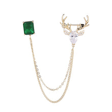 Load image into Gallery viewer, Jewelblings Vintage Style Green Stone &amp; Reindeer Collar Chain Pin
