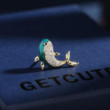 Load image into Gallery viewer, Jewelblings Adorable Clear CZ and Enamel Jumping Dolphin Lapel Pin Summer Beach Accessory
