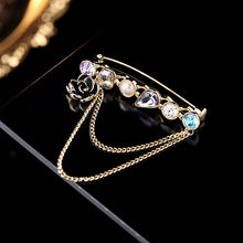 Load image into Gallery viewer, Jewelblings Pretty Golden Tassel Chain Black Rose Multi Color Stones Lapel Pin Collar Pin for Women
