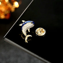 Load image into Gallery viewer, Jewelblings Adorable Clear CZ and Enamel Jumping Dolphin Lapel Pin Summer Beach Accessory
