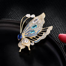 Load image into Gallery viewer, Jewelblings Gorgeous Gold Tone Blue Profile Butterfly Pin with Marquise Cut Stone Accent
