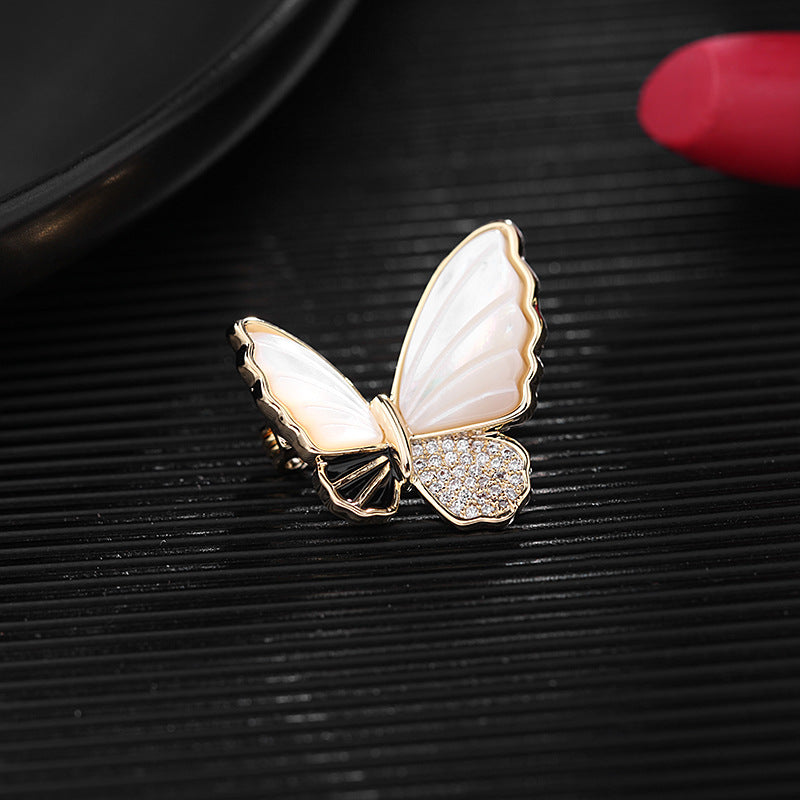 Jewelblings Designer Fashion Pave CZ and Shell Pearl Butterfly Safety Pin Collar Lapel Pin Women Insect Accessory