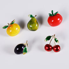 Load image into Gallery viewer, Jewelblings Lovely Peach Tomato Cherry Pear Black Plum Enamel Fruit Collar Lapel Pin Cute Small Accessory
