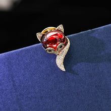 Load image into Gallery viewer, Jewelblings Chinese Vintage Style CZ&amp; Red Opal Goldfish Kitty Fox Safety Pin
