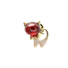 Load image into Gallery viewer, Jewelblings Chinese Vintage Style CZ&amp; Red Opal Goldfish Kitty Fox Safety Pin
