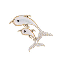 Load image into Gallery viewer, Jewelblings Adorable White Mother of Pearl Mom and Kid Dolphin Pin Mother’s Day Gift Stab Needle Pin Ocean Animal Jewelry
