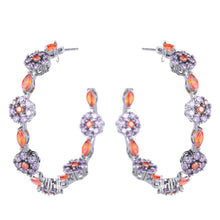 Load image into Gallery viewer, Jewelblings Gorgeous Orange CZ and Purple Flower Circlet Round Hoop Earrings Garland Jewelry
