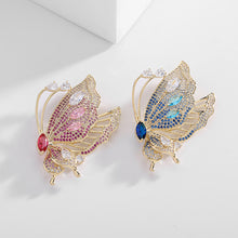 Load image into Gallery viewer, Jewelblings Gorgeous Gold Tone Blue Profile Butterfly Pin with Marquise Cut Stone Accent
