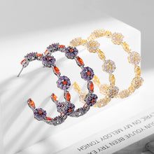 Load image into Gallery viewer, Jewelblings Gorgeous Orange CZ and Purple Flower Circlet Round Hoop Earrings Garland Jewelry
