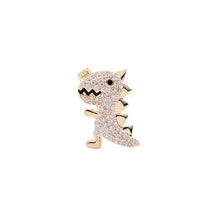 Load image into Gallery viewer, Jewelblings Shinny Gold Tone Full Micro Pave Clear CZ Black Eyes Dinosaur Lapel Pin Collar Pin Monster Jewelry
