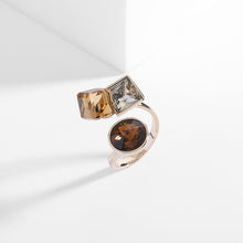 Load image into Gallery viewer, Jewelblings Modern Fashion Gold Tone Clear Coffee Champagne Brown Trio Stone Adjustable Ring Cocktail Jewelry
