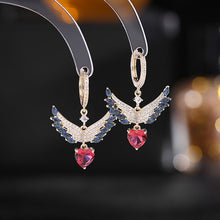 Load image into Gallery viewer, Jewelblings Fairy Style Blue Angel Wing and Red Heart Drop Earrings Girly Jewelry
