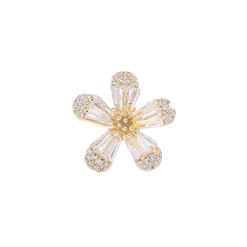 Jewelblings Pretty Baguette Cut Clear CZ Five Petal Flower Lapel Pin Collar Pin for Women Accessory