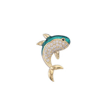 Load image into Gallery viewer, Jewelblings Adorable Clear CZ and Enamel Jumping Dolphin Lapel Pin Summer Beach Accessory
