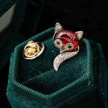 Load image into Gallery viewer, Jewelblings Chinese Vintage Style CZ&amp; Red Opal Goldfish Kitty Fox Safety Pin
