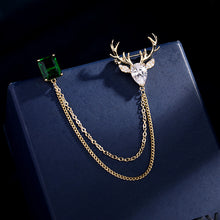 Load image into Gallery viewer, Jewelblings Vintage Style Green Stone &amp; Reindeer Collar Chain Pin
