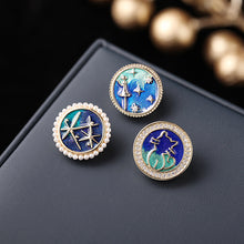 Load image into Gallery viewer, Jewelblings Fantastic Round Shaped Blue Enamel Starry Sky Collar Pin Lapel Pin for your Blouse Wristband Cuff
