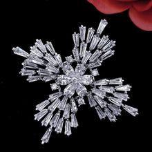 Load image into Gallery viewer, Jewelblings Old European Stylish Baguette Cut CZ Flower Domed Clear Cross Shaped Brooches Snowflake Pins Winter Holiday Jewelry for Women
