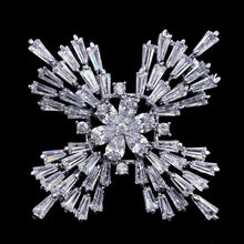 Load image into Gallery viewer, Jewelblings Old European Stylish Baguette Cut CZ Flower Domed Clear Cross Shaped Brooches Snowflake Pins Winter Holiday Jewelry for Women
