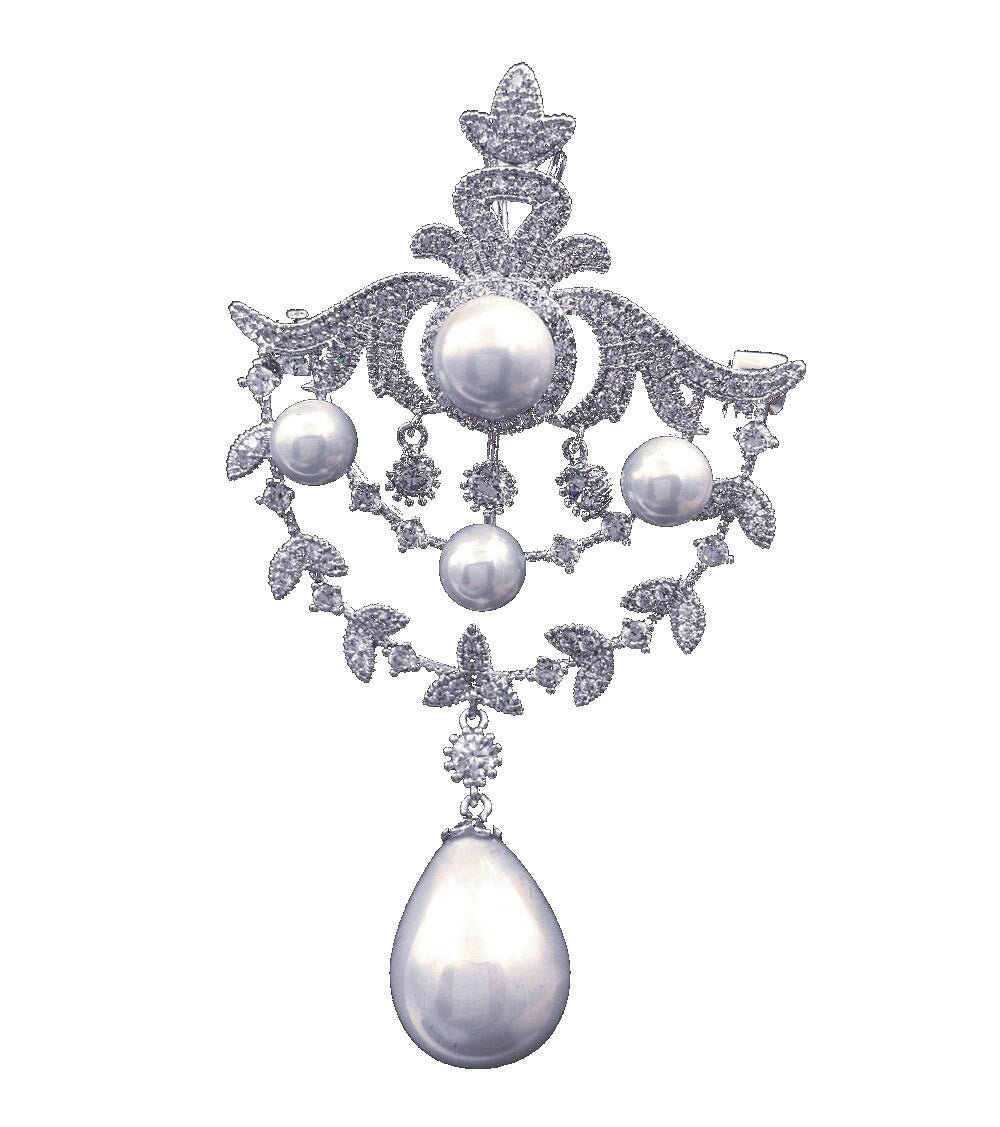 Jewelblings Queen Jewelry Foiled Triple Layered Loop Pearl Drop Brooch Pin