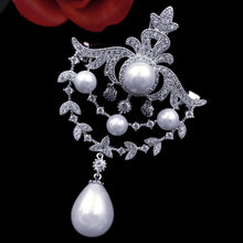 Load image into Gallery viewer, Jewelblings Queen Jewelry Foiled Triple Layered Loop Pearl Drop Brooch Pin
