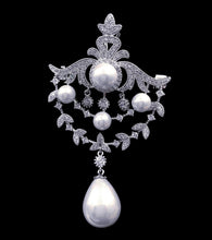 Load image into Gallery viewer, Jewelblings Queen Jewelry Foiled Triple Layered Loop Pearl Drop Brooch Pin
