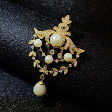 Load image into Gallery viewer, Jewelblings Royal Vintage Gold Tone Two Loop Foiled Mother of Pearl Drop Broaches Pins Wedding Evening Party Occasion Event Party Accessory
