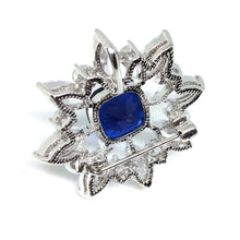 Load image into Gallery viewer, Jewelblings Queen Victoria Opens Marquise Flower Cluster Square CZ Stone Center Royal Blue Brooch Art Deco Burst Star Pin  for Collar Lapel
