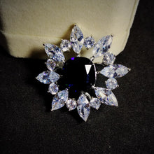 Load image into Gallery viewer, Jewelblings Queen Victoria Opens Marquise Flower Cluster Square CZ Stone Center Royal Blue Brooch Art Deco Burst Star Pin  for Collar Lapel
