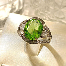 Load image into Gallery viewer, Sparkles Heart Accent Lush Green Oval Stone Adjustable Rings Three-Stone Jewelry for Women Cocktail
