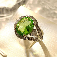 Load image into Gallery viewer, Sparkles Heart Accent Lush Green Oval Stone Adjustable Rings Three-Stone Jewelry for Women Cocktail
