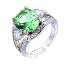 Load image into Gallery viewer, Sparkles Heart Accent Lush Green Oval Stone Adjustable Rings Three-Stone Jewelry for Women Cocktail
