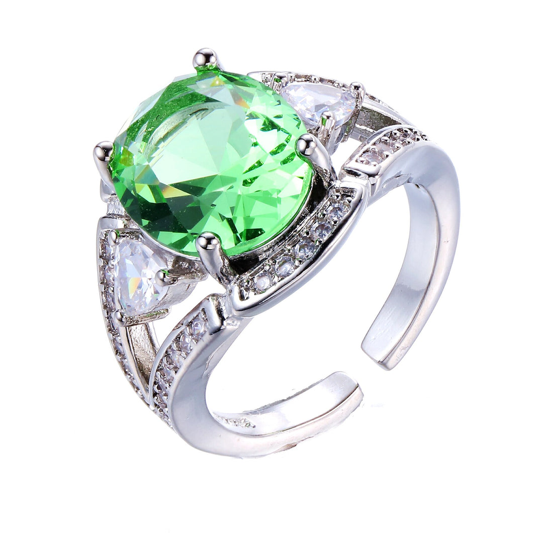 Sparkles Heart Accent Lush Green Oval Stone Adjustable Rings Three-Stone Jewelry for Women Cocktail