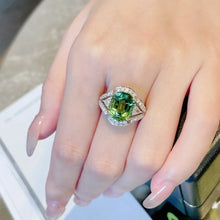 Load image into Gallery viewer, Sparkles Heart Accent Lush Green Oval Stone Adjustable Rings Three-Stone Jewelry for Women Cocktail
