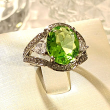 Load image into Gallery viewer, Sparkles Heart Accent Lush Green Oval Stone Adjustable Rings Three-Stone Jewelry for Women Cocktail
