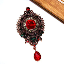 Load image into Gallery viewer, Jewelblings Boho Antique AB Blue Red Stone Domed Round Flower Pear Shaped Drop Brooch Pin Costume Clothes Bags Backpacks Hats Capes Jewelry
