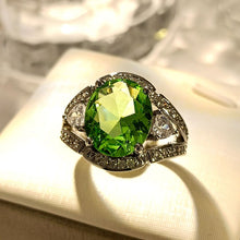 Load image into Gallery viewer, Sparkles Heart Accent Lush Green Oval Stone Adjustable Rings Three-Stone Jewelry for Women Cocktail
