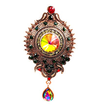 Load image into Gallery viewer, Jewelblings Boho Antique AB Blue Red Stone Domed Round Flower Pear Shaped Drop Brooch Pin Costume Clothes Bags Backpacks Hats Capes Jewelry
