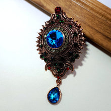 Load image into Gallery viewer, Jewelblings Boho Antique AB Blue Red Stone Domed Round Flower Pear Shaped Drop Brooch Pin Costume Clothes Bags Backpacks Hats Capes Jewelry
