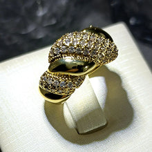 Load image into Gallery viewer, Undulating Design Gold &amp;Studded Pink CZ Croissant Open Ring Statement Jewelry
