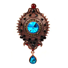 Load image into Gallery viewer, Jewelblings Boho Antique AB Blue Red Stone Domed Round Flower Pear Shaped Drop Brooch Pin Costume Clothes Bags Backpacks Hats Capes Jewelry
