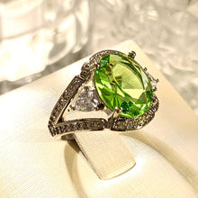 Load image into Gallery viewer, Sparkles Heart Accent Lush Green Oval Stone Adjustable Rings Three-Stone Jewelry for Women Cocktail
