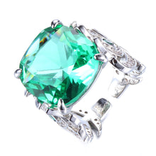 Load image into Gallery viewer, Art Nouveau Stylish Green Peacock Feather Band Square Stone Solitaire Adjustable Rings for Costume Accessory
