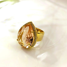 Load image into Gallery viewer, Gorgeous Wide Gold Band Embellishment Champagne Pear Shaped Stone Finger Rings Statement Anniversary Gifts Jewelry For Women
